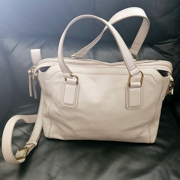 Fossil Jaqueline Satchel/Shoulder Light Gray 100% Leather Brass Hardware Zipper - Picture 1 of 17